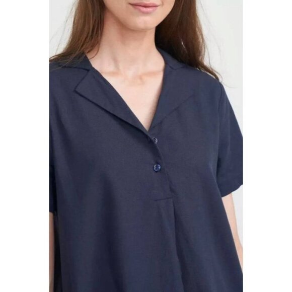 Holebrook Sweden Navy Marina Short Sleeve Linen Midi Dress 1/4 button V-neck S - Picture 9 of 16
